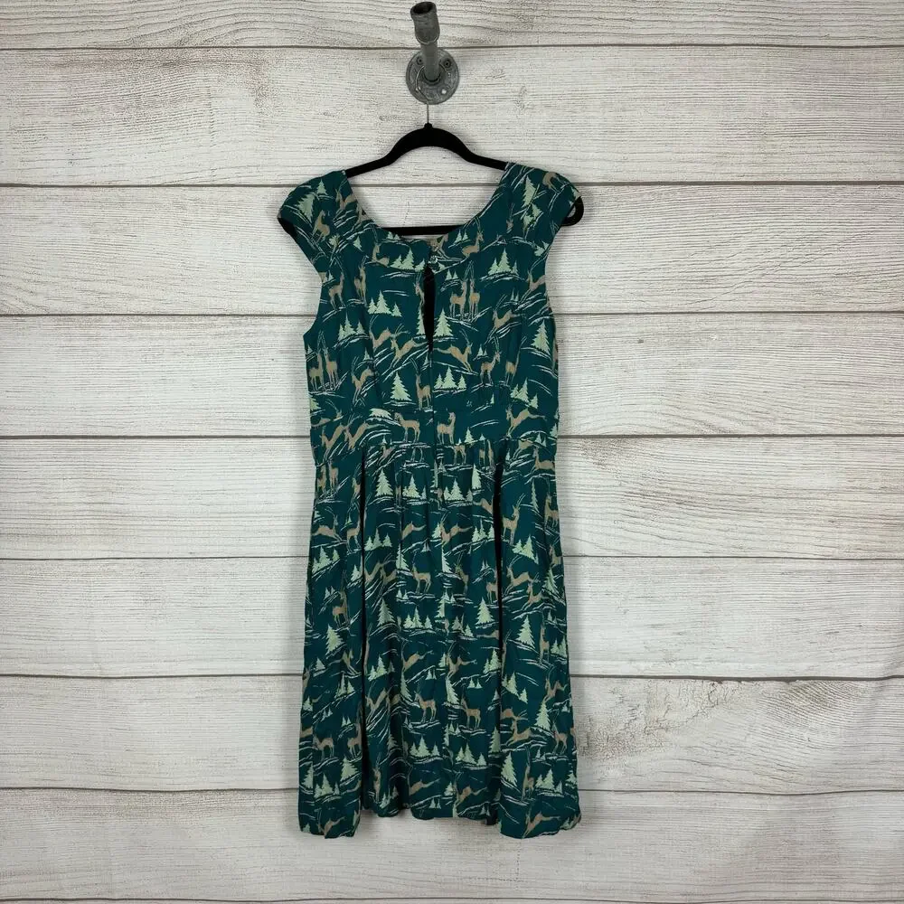 Teal Print Fit-and-Flare Dress - Brand Unknown - Picture 10 of 10